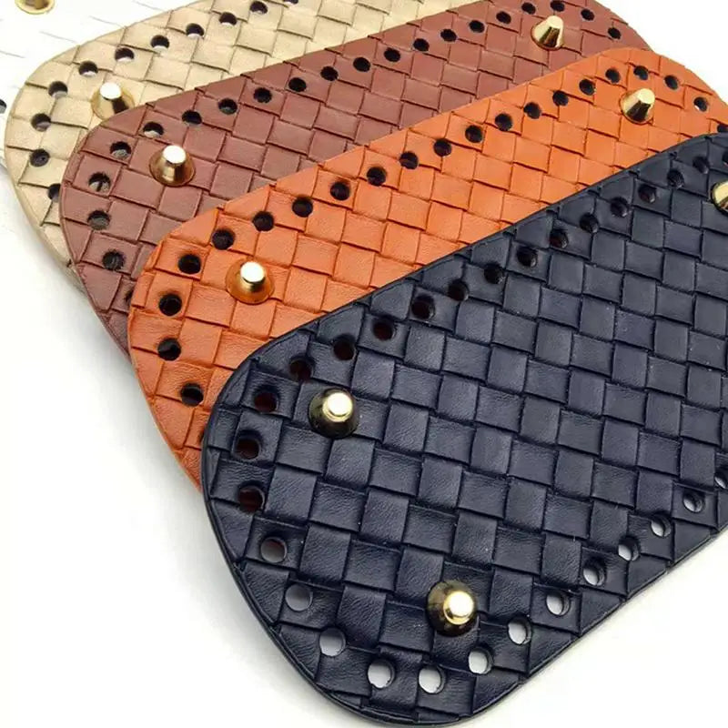 Handmade Leather Bag Bottom 18x8cm Woven Pattern DIY Accessories for Knitting Crochet Purse Making
