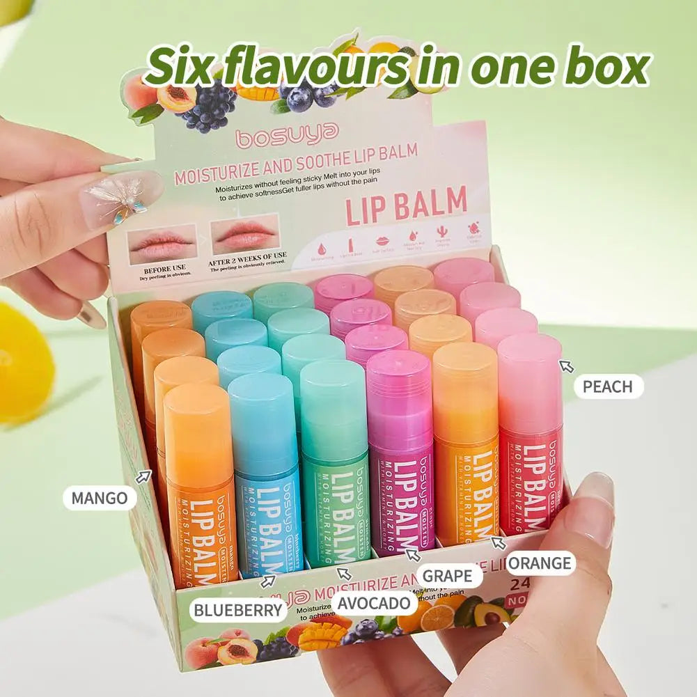 Fruity Lip Balm Set – 24Pcs Moisturizing Lip Care Kit with Vitamin E & Shea Butter, Deeply Nourishes Dry Chapped Lips