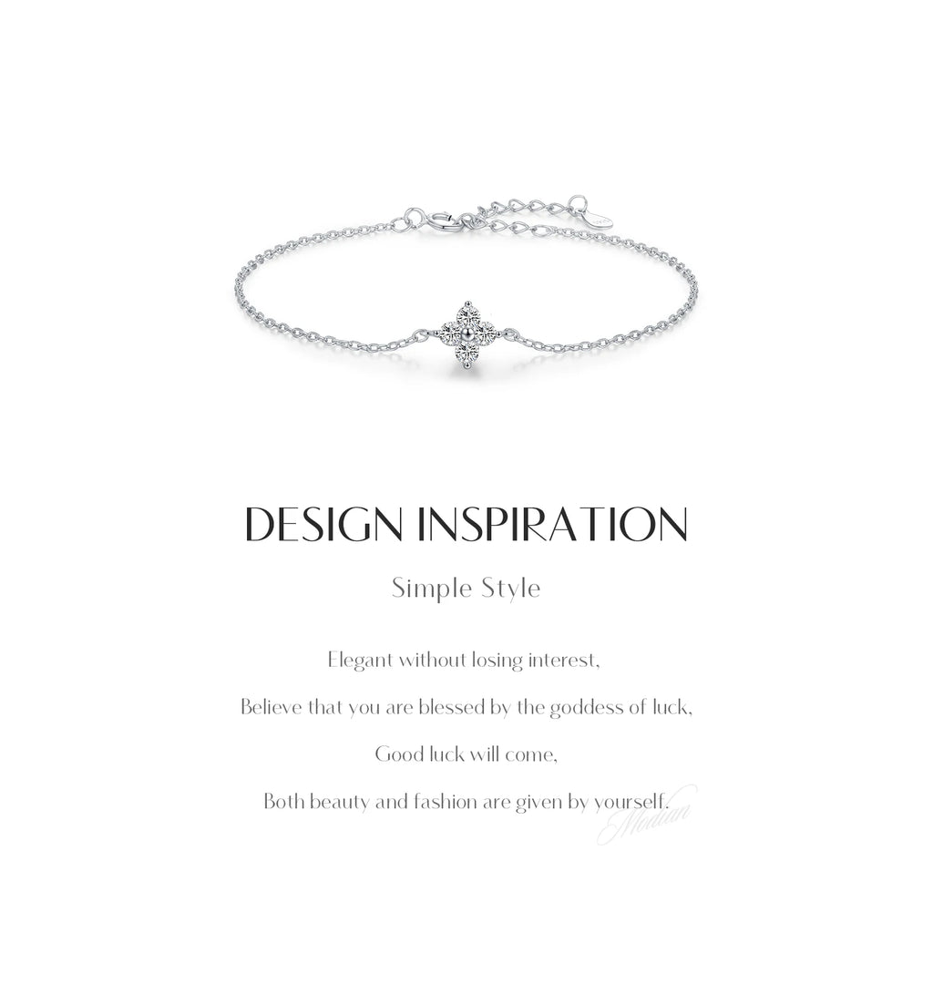 MODIAN 925 Sterling Silver Stackable Four Leaf Clover CZ Bracelet For White Gold Plated Link Chain Women Party Fine Jewelry