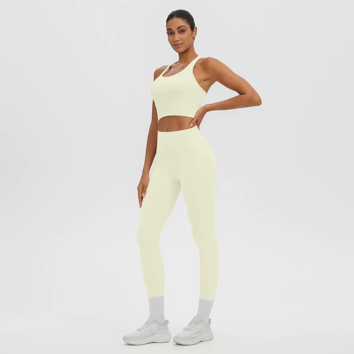 2PCS/set Gym Sports Yoga Suit for Women's Solid Color High Stretch Quick Drying Legging Yoga Pants Gather I-shaped Vest Yoga Set