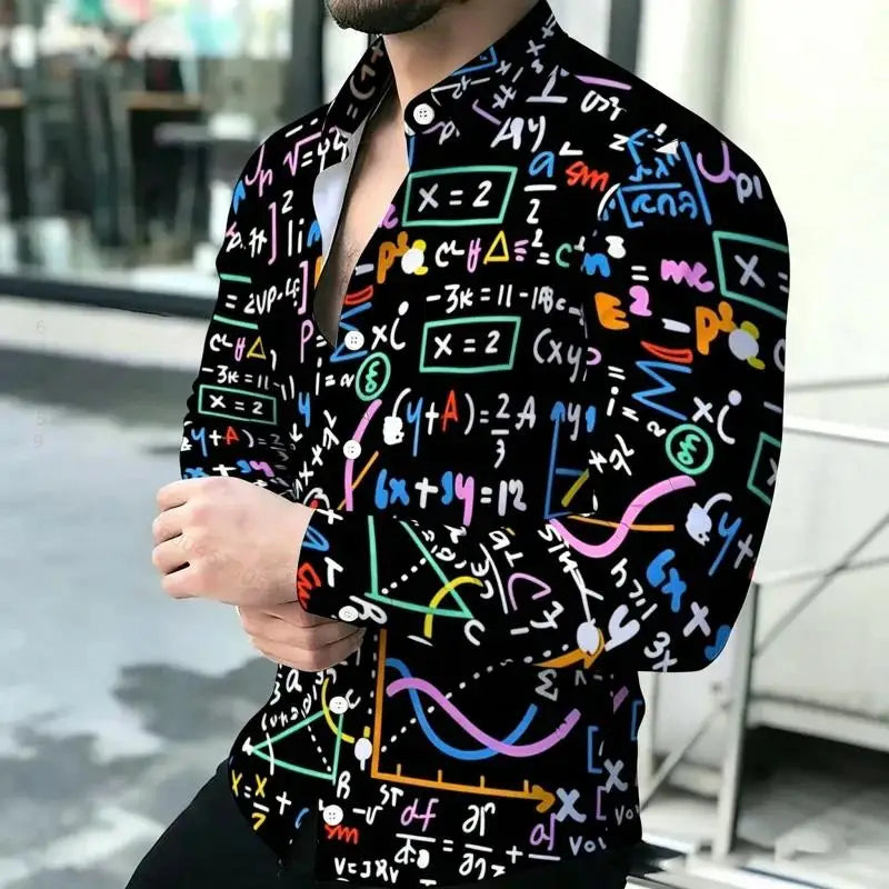 Men Long Sleeve Button Down Shirt Vintage Art Pattern Print Casual Daily Festival Outfit For