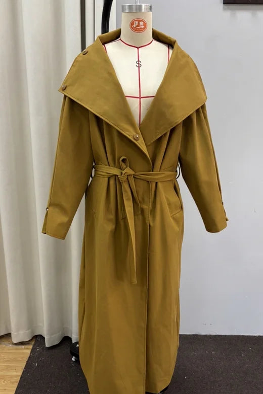 Casual Solid Long Trench Coat Women Stand Collar Long Sleeve Single Breasted Lace Up Jacket 2026 Autumn Lady Commute Outwear