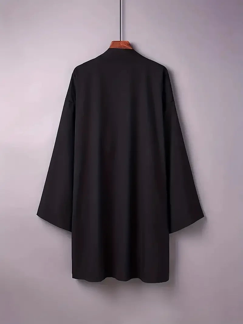 Men's Solid Color Long Sleeve Cardigan Long Kimono Shirt Asian Traditional Wear Yukata Haori Jacket Coat 6 Color Japanese Kimono