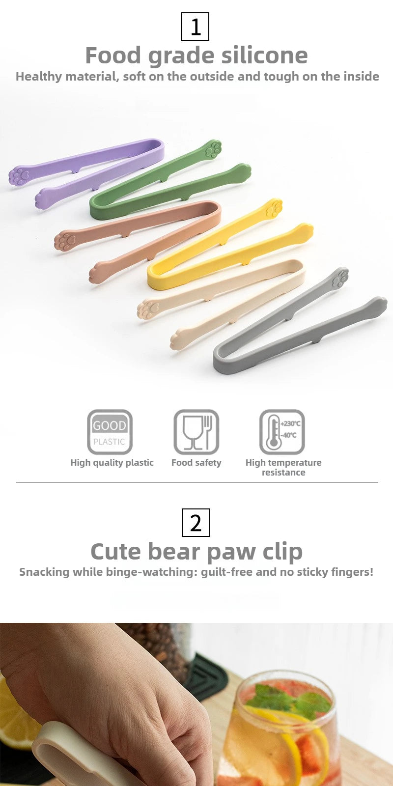 Cute Cat Paw Silicone Food Tongs Multicolor Food-Grade Kitchen Gadgets for Fruit Salad  Ice Cube Practical Kitchen Accessories