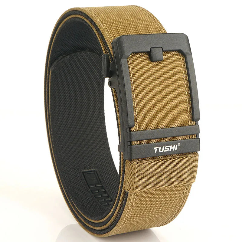 TUSHI Brand 4.3 Wide Thickened gun hanging double-layer nylon cloth belt versatile casual outdoor tactical automatic buckle mens