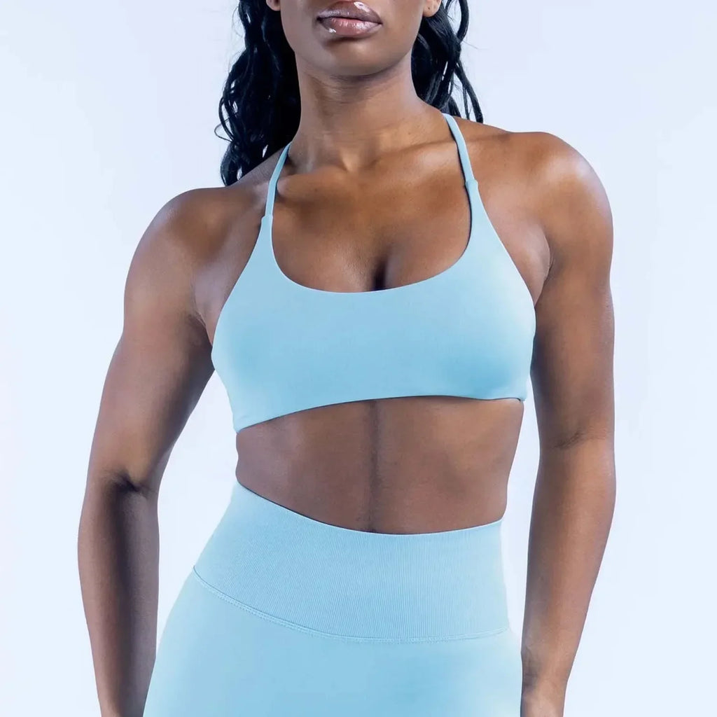 LOGO Women Seamless Front Twist Sports Bra Thin Strap Back Sports Vest Yoga Fitness Workout Activewear