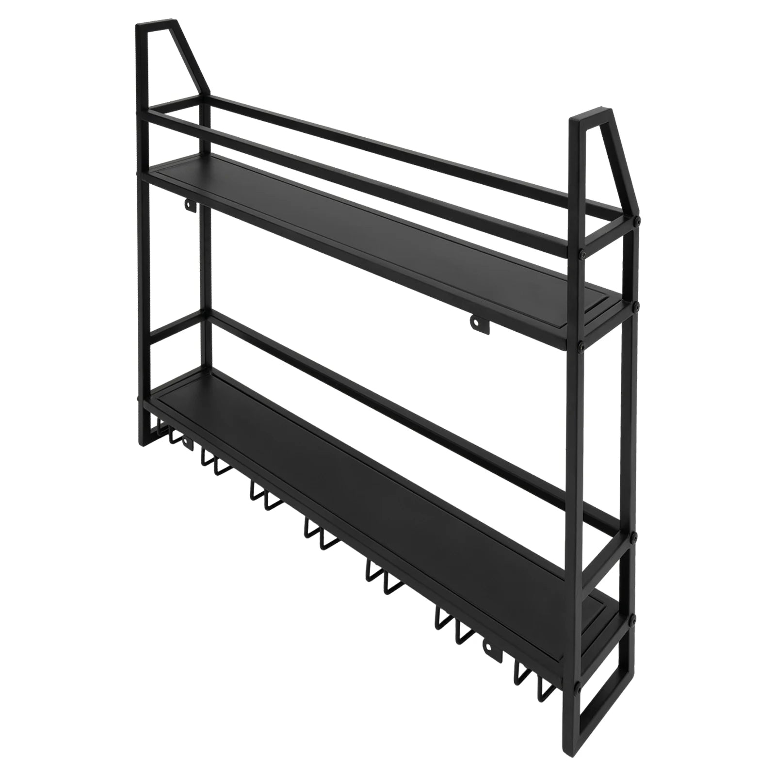 Wall Mounted Wine Rack Glass Holder 12 Bottles 7 Goblet Metal Shelf 2 Layer for Home Bar, 80cm Black