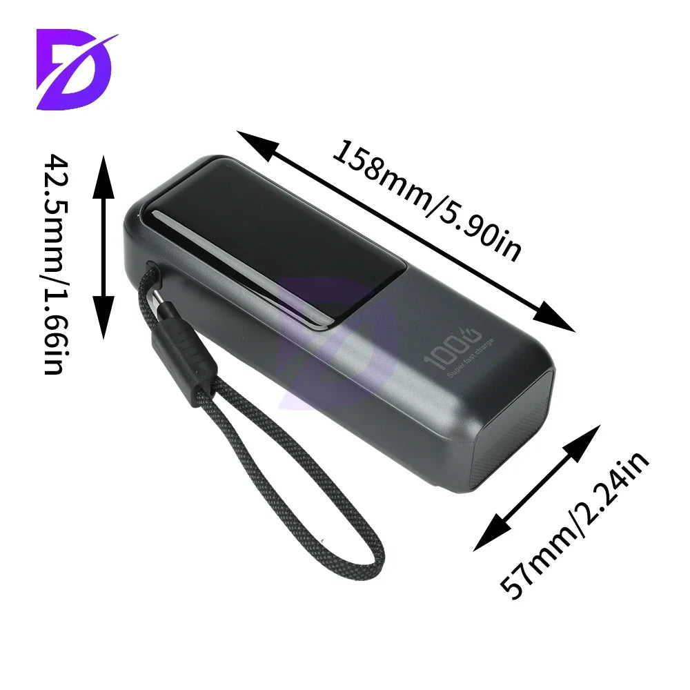 High-Power PD 100W Fast Charging with Built-in Cable Power Bank DIY Kit 4-Cell 21700 Battery Case Gray Power Bank Housing