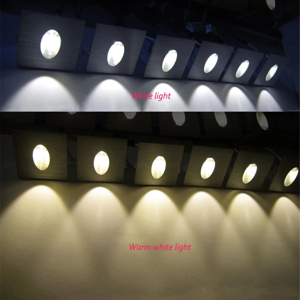 Led Stair Light Aluminum Recessed Square Round Wall Lamp 1W 3W  Step Pathway Corner Sconce Staircase AC85-265V Night Lighting