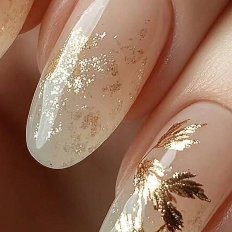 3D Hellgoldene Glitzer Blatt Nail Art Aufkleber Glänzender Glitzer Blätter Design selbstklebende Nail Art Dekorationen für DIY