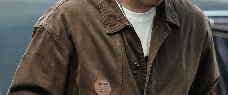Men's Denim Jacket Vintage Brown Male Jean Coats Cargo Designer Washed Clothing Winter 2025 Korean Style Elatic Original Cowboy