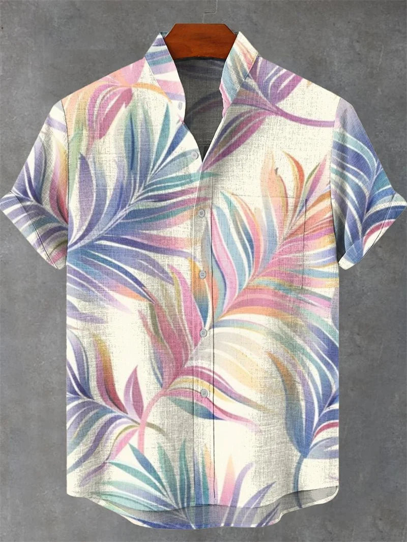 2025 tropical plant print lapel casual Hawaiian shirt print style short sleeved casual shirt for men