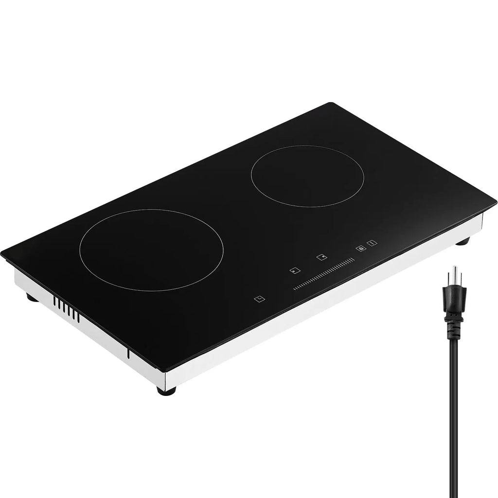 Electric Cooktop, 24 inch 2 Burners Built-in Electric Stove Top, 1800W Ceramic Top Radiant Cooktop with Glass Panel, Touch