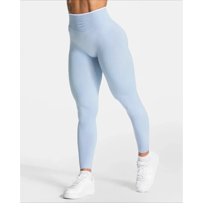 Women's Seamless Gym Solid Color Sports Pants White Edge Waist Tight High Waist Hip Lifting Yoga Pants Running Exercise Pants