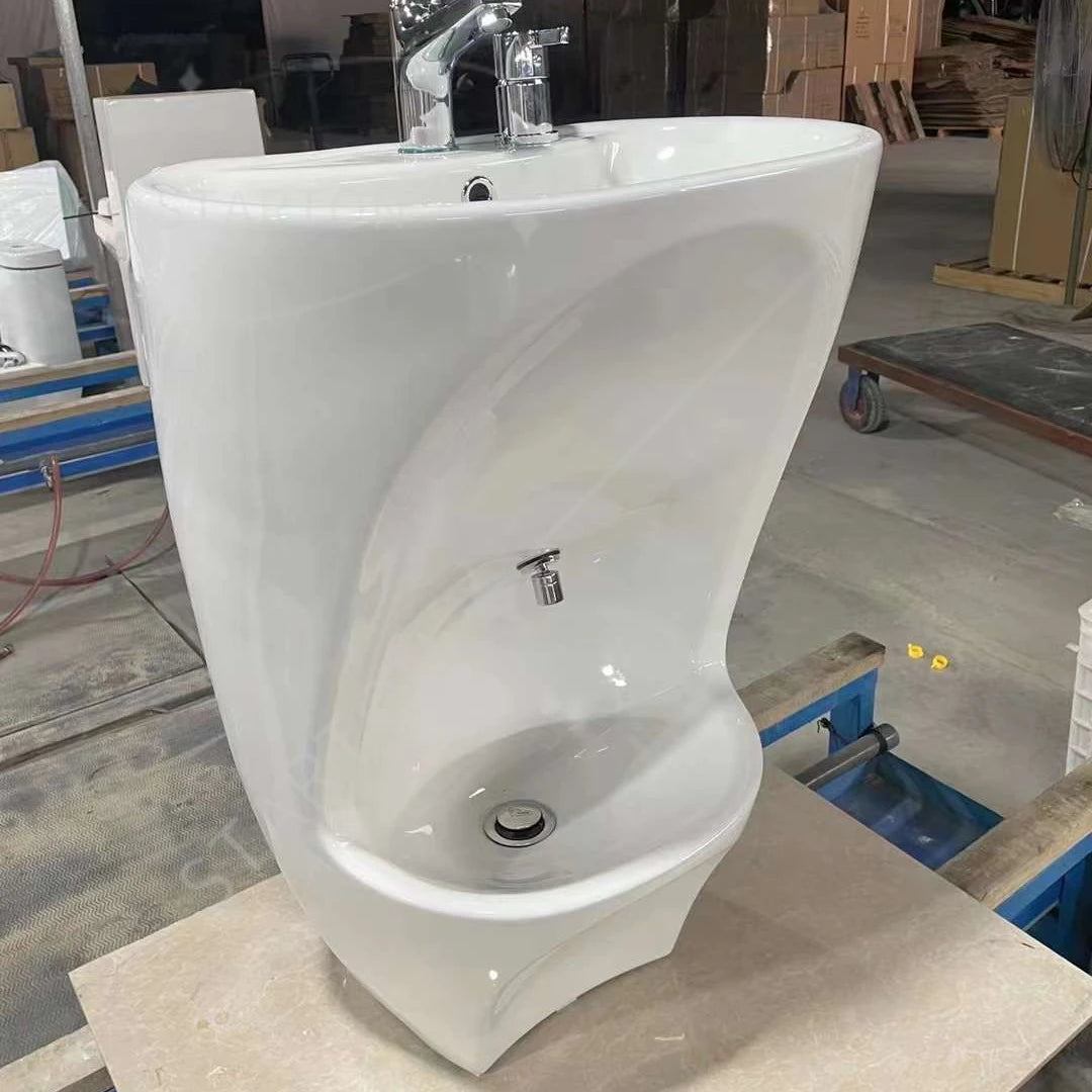 Ceramic Bathroom Sink Double Level Wash Stand Full Pedestal Basin