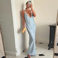 Elegant Lace Patchwork Women's Dress V-Neck Slip Top Sleeveless Lady Long Dresses 2026 Summer Autumn Vacation Female Robe