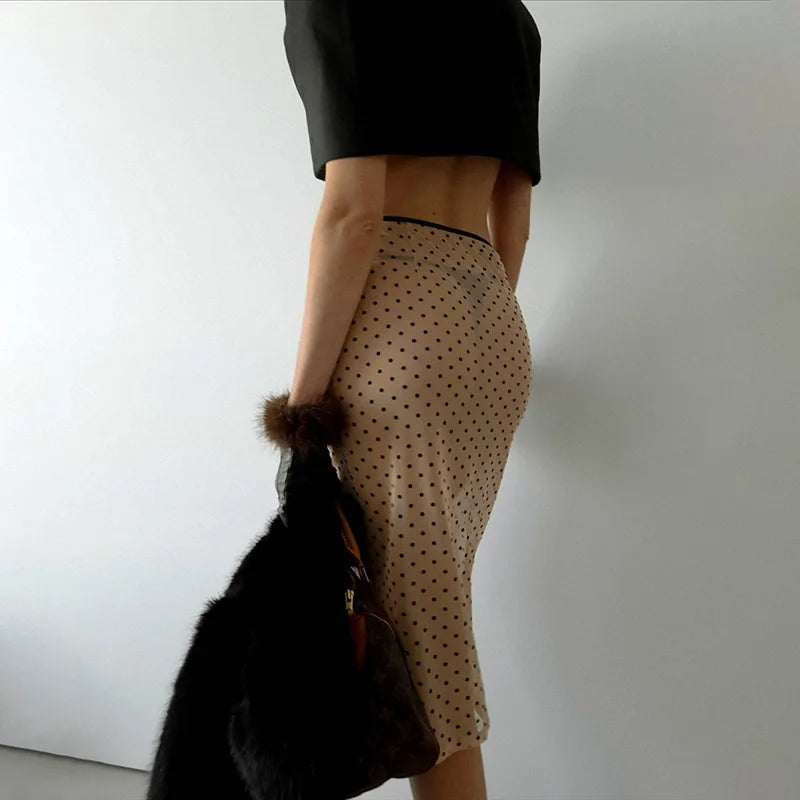 Summer Women Polka Dot Perspective Mesh Skirt Sexy High Waist Sheer See Through Midi Skirt Fashion Elegant Half Dress