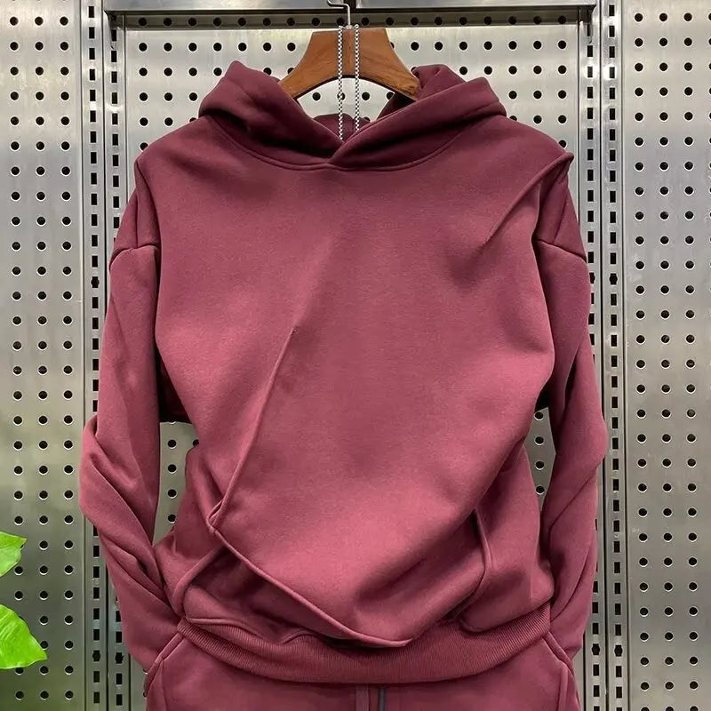Men's autumn and winter solid color sports and leisure set, long sleeved hoodie, leg binding, youth 2pcs set