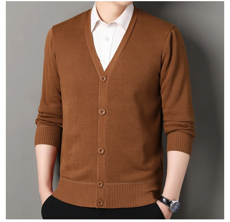 Men's Smart Casual Cardigan V-neck Sweater Men's Autumn Winter Clothes Button Knit Cardigans Mens Knitting Sweaters Outwear