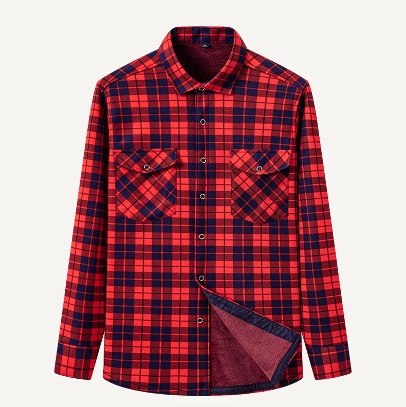 2025 Autumn Winter Men's Fashion Plaid Striped Print Shirts Double-sided Fleece Long Sleeve Thick Warm Shirts Soft Big Size 7XL