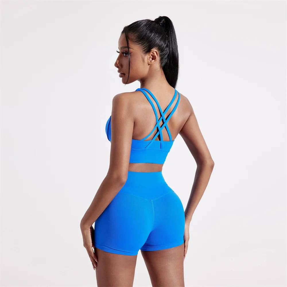 Solid Color Women Fitness Sport bra top soft tight Comprehensive training jogging gym yoga underwear cross back With chest pad