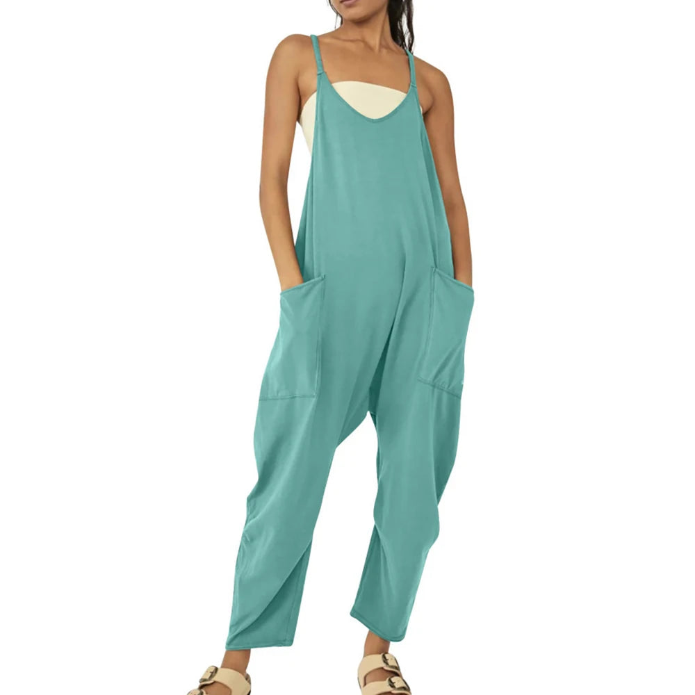 Women Casual Spaghetti Strap Sleeveless Jumpsuit Vintage Harajuku Wide Leg Loose Pants Summer Solid Oversize Overalls Rompers