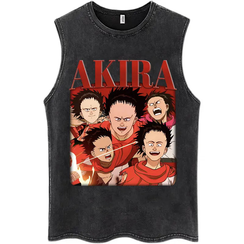 Washed Japan Anime Akira Retro Tank Tops 90s Science Fiction Movie Shotaro Kaneda Sleeveless T Shirts Cotton Casual Loose Vests