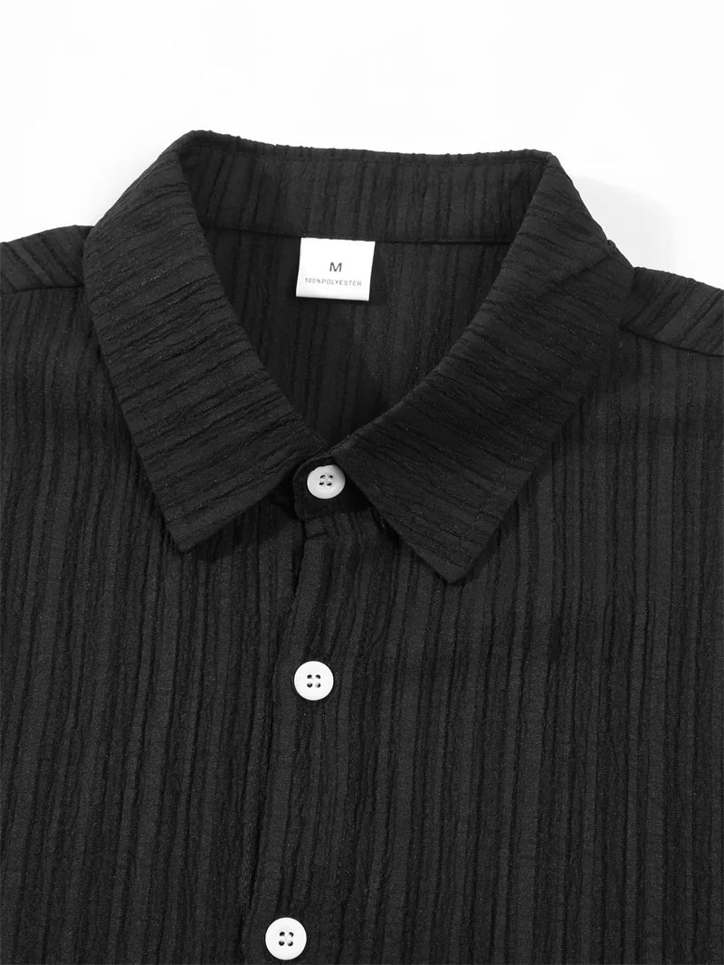 spring Summer Men Sets short-sleeve cardigan lapel shirt+trousers suit men's fashion 2 pieces tracksuit striped leisure suit