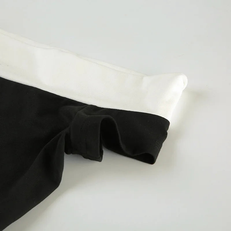 Hmsevenjz Black and White Bow Off Shoulder Long Dress for Women's Summer Sexy Slim Fit Short-sleeved Elegant Dress