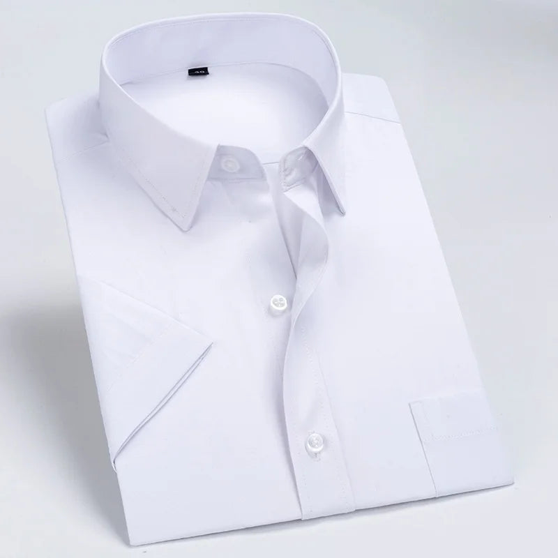 Business Dress Shirt Men Short Sleeve Autumn Spring Fashion Solid Casual Formal White Work Office Simple Basic Man Clothe S-7XL