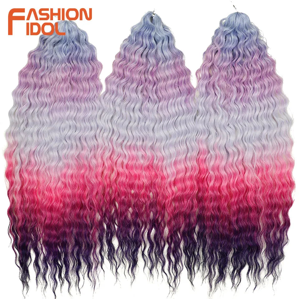 FASHION IDOL 24 Inch 300g Ariel Hair Synthetic Crochet Curly Hair Water Wave Braid Hair Ombre Blonde Braiding Hair Extensions