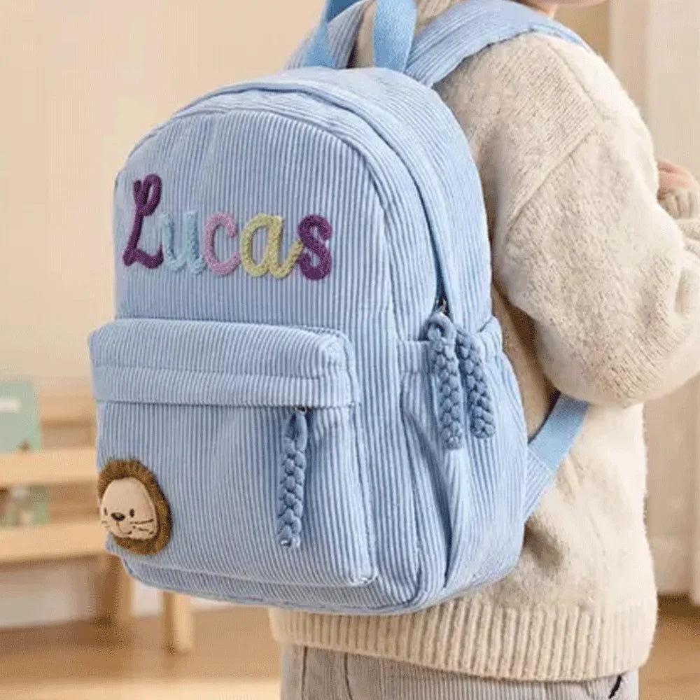 Personalized Small High-Quality Corduroy Backpack – Customizable School Bag with Name Print; Cute and Practical
