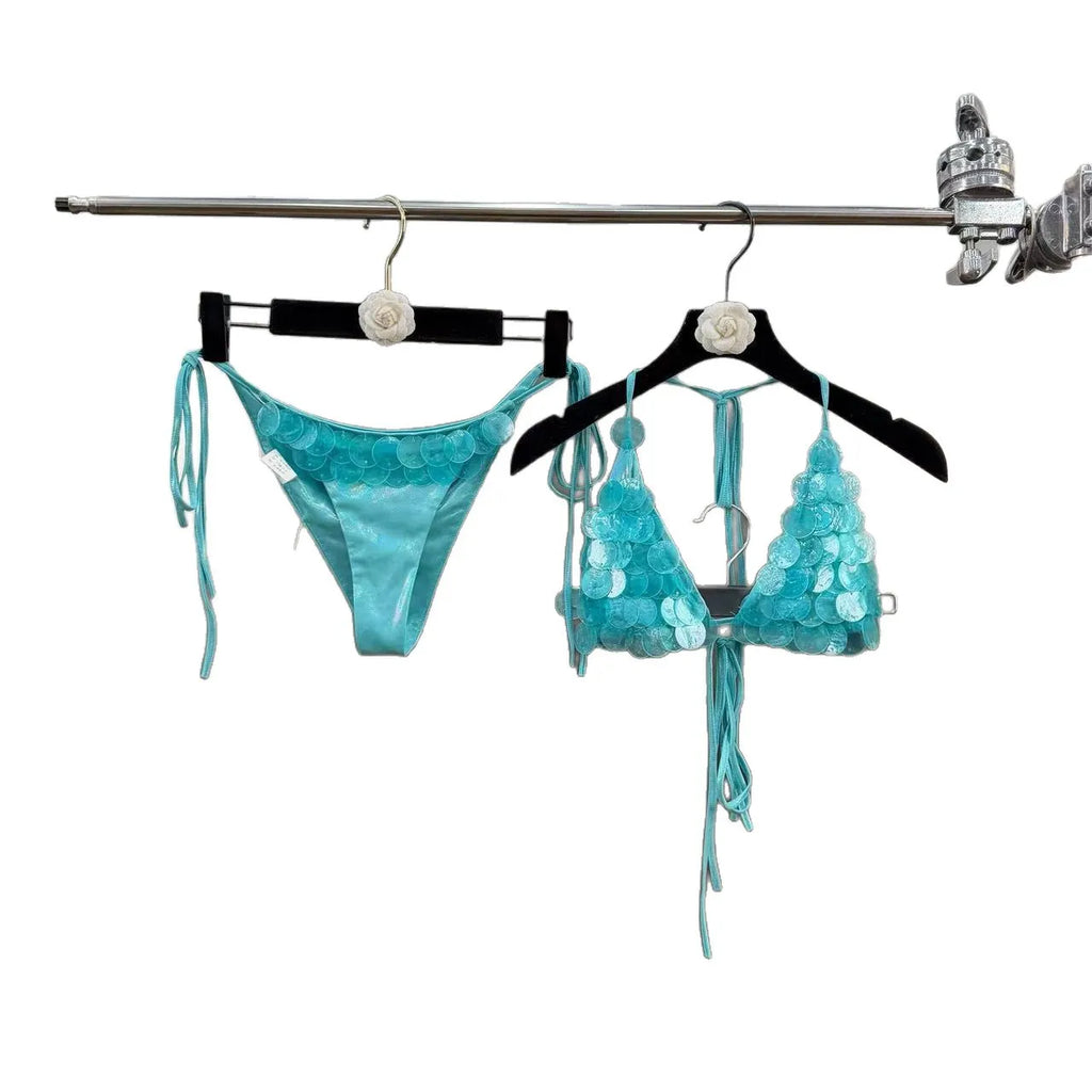 Sequin Bikini Set Swimsuit Women Vacation Sexy Lingerie Harness Summer Beachwear Female Bras Beach Swimwear Set Bralette Halter
