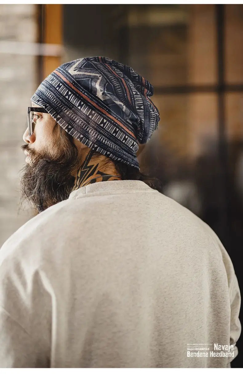 Maden Vintage Navajo Printed Multi-purpose Hat and Headscarf Versatile Daily Men's Beanie for Fall and Winter Warm Pullover Hat