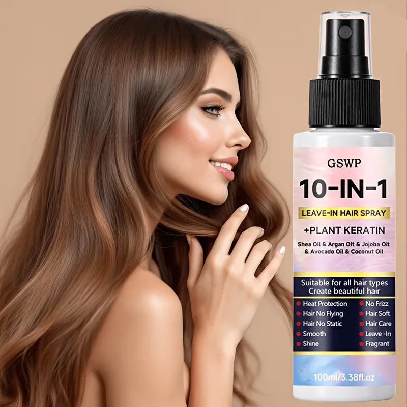 GSWP 10-In-1 Leave-In Hair Care Spray，Contains Biotin and Keratin，Heat Protection，Dry & Damaged Hair.100ml/200ml