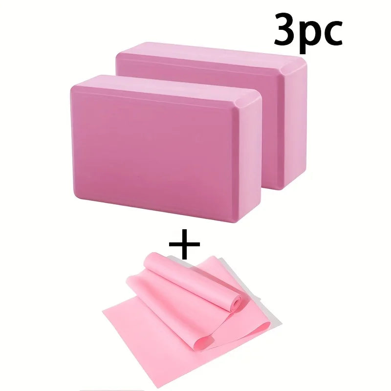 3pcs Set with Two Yoga Blocks+Resistance Bands, EVA Yoga Blocks, Stretching Resistance Bands Suitable for Beginner Yoga, Stretch