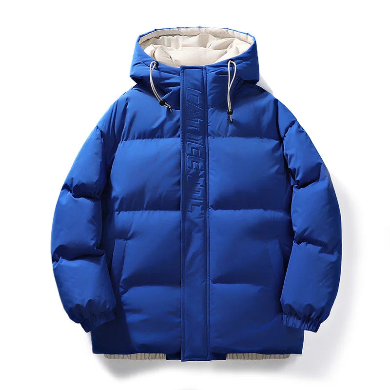 Mens Couple Fashion Cotton Padded Jacket Winter Thick Fleece Lined Hooded Coat Streetwear Parka Outerwear