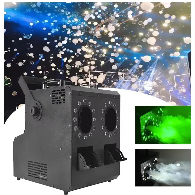 Stage Lighting LED Fog Bubble Machine 1500W Double Holes Automatic 1.2L Tank Capacity Bubble Fog Smoke