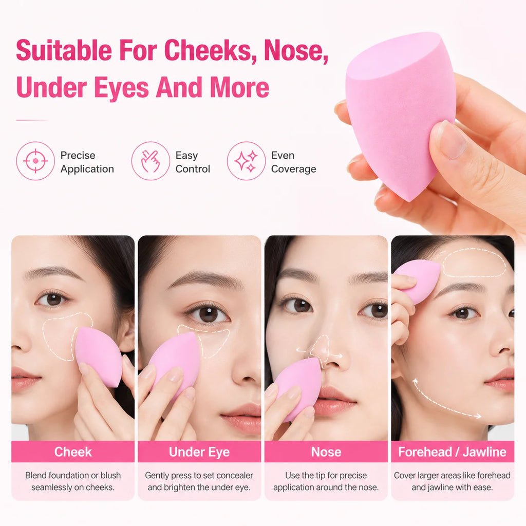 6 Beauty Egg Sets, Easily Smudge the Foundation and conceal the Blemishes, and Evenly Apply Makeup on the Curved Section.