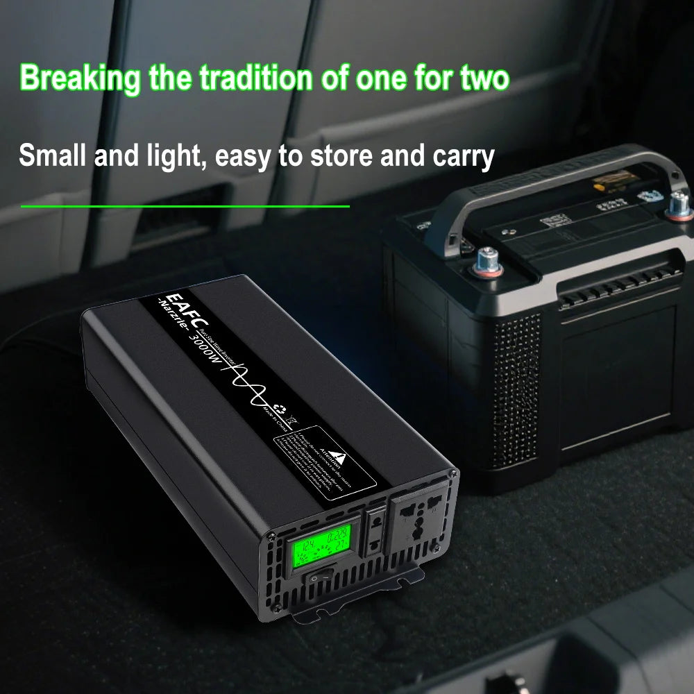Universal 3000W Power Inverter DC 12V to AC 220V with USB Port – Solar/Car/Home Use Pure Sine Wave for LED Display RV Camping
