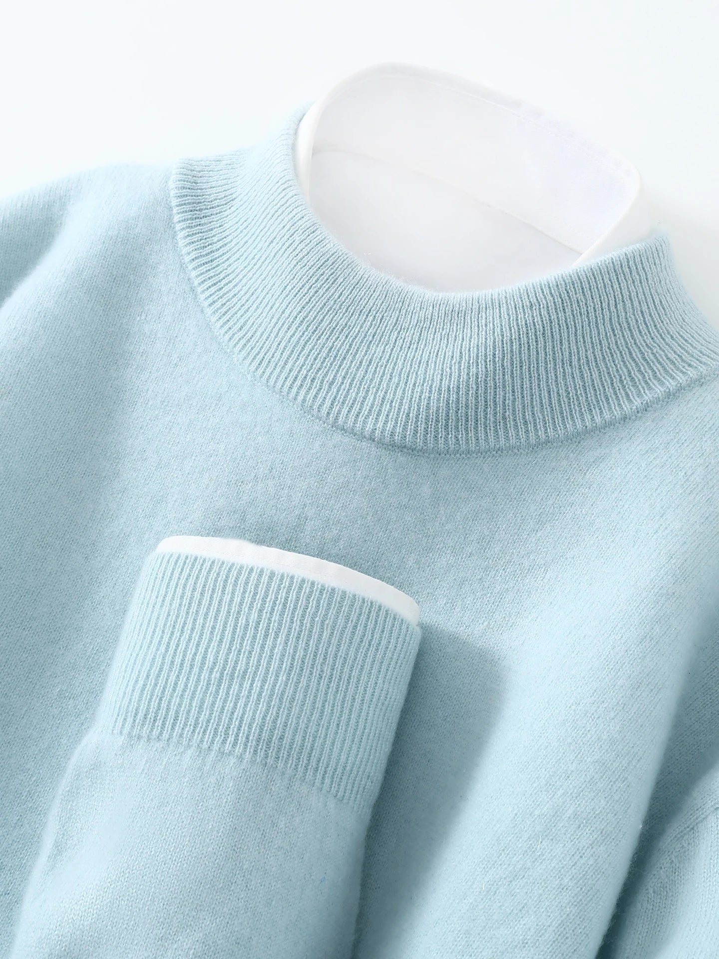 Autumn/Winter Men's 100% Pure Cashmere Pullover Business Casual Solid Knitted Sweater Loose Half High Neck Tops Thick Jumper