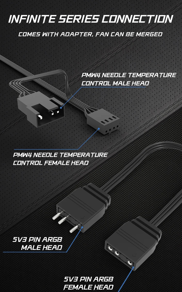 PRISM IV PRO Case Cooling Fan 120mm 5V 3 PIN ARGB, 12V 4 PIN PWM, for CPU & Case,Infinity Mirror Series,1650 RPM, 65 CFM