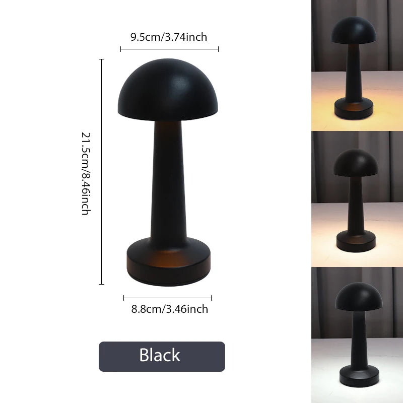 Rechargeable Mushroom Table Lamp Cordless LED Night Light Touch Dimmable Bedside Desk Lamp for Bedroom Living Room Home Decor