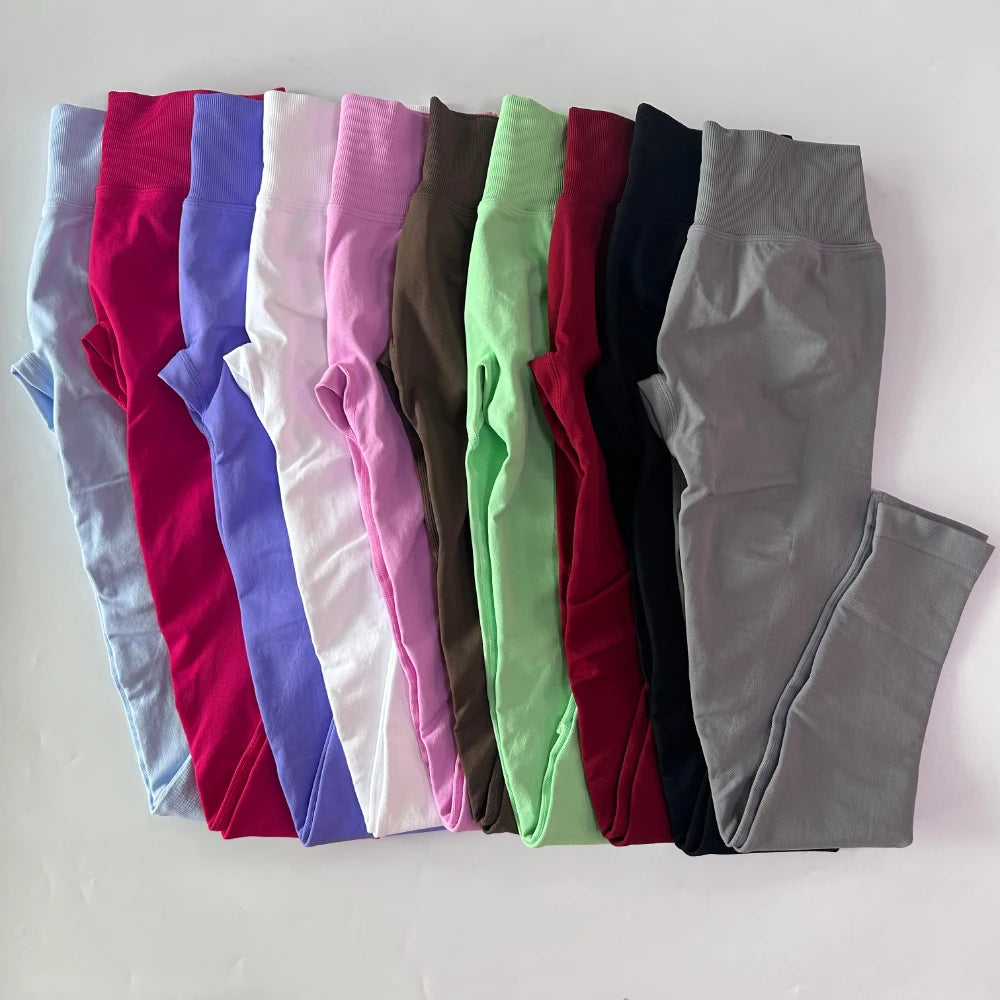 Women Back V Waist Yoga Leggings Seamless Fitness Pants High Stretchy Booty Scrunch Bum Leggings Gym Workout Tights Sportswear