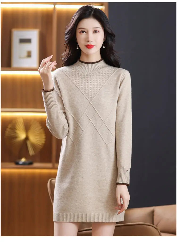 Women's Turtleneck Knitwear Top Long Sleeve Pullover Sweater Woman Clothing Fall Winter Knit Basic Blouse Wool Ladies Sweater