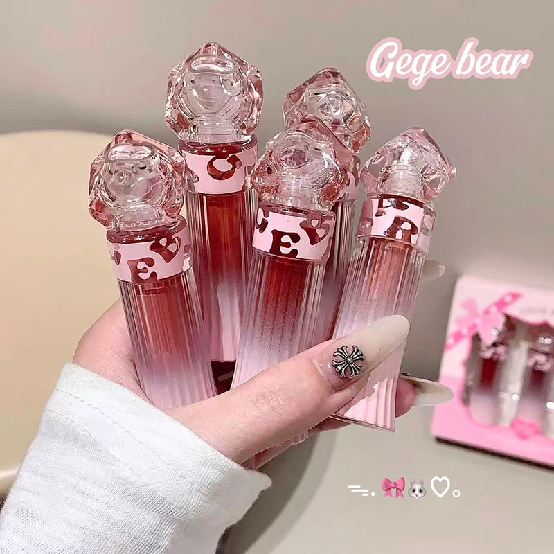 Gege Bear Water Light Lip Llaze Set Mirror Lipstick Lip Gloss, Hydrating Moisturizing, Long Lasting, Gift for Lover