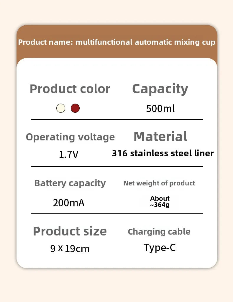 500ml Stainless Steel Coffee Milk Leak Proof Stir Cup Outdoor Office Business Portable Type-C Charge Automatic Self Stirring Mug