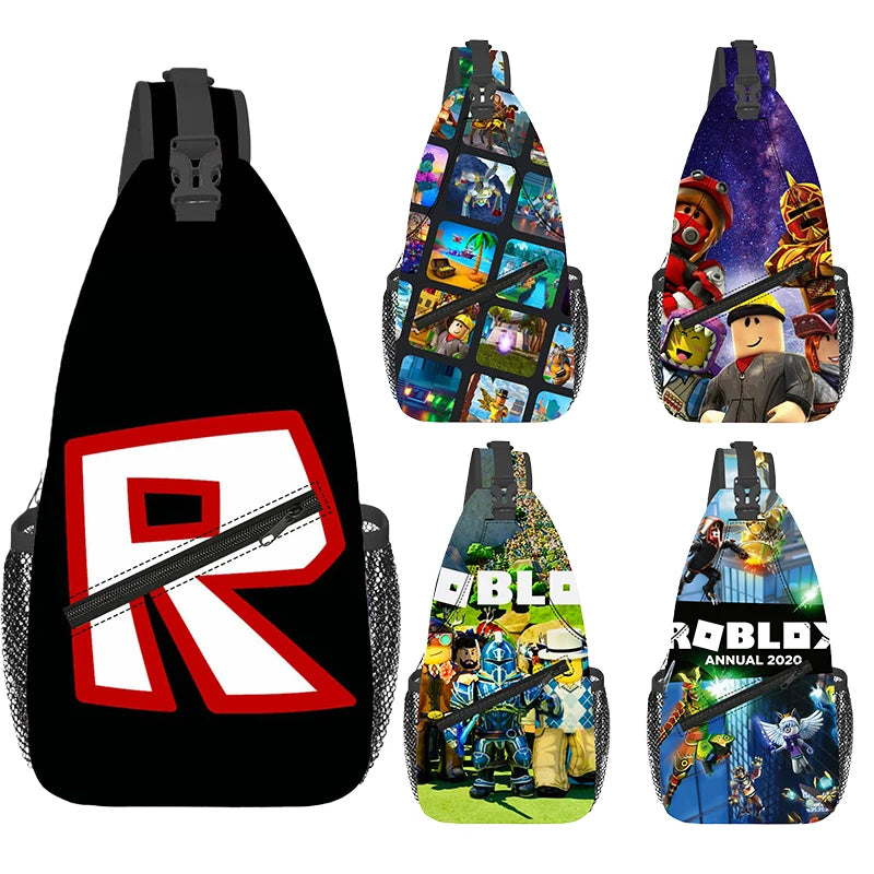 Roblox Shoulder Bag Virtual Gaming World Cartoon Print Sports Crossbody Bag 29*13*39cm Chest Bag