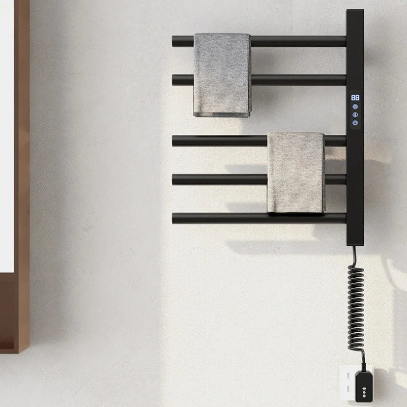 Smart Electric Bathroom Towel Rack Timer Rotating Towel Warmer Touch Control Temperature Adjustable Wall Mounted Drying Rack