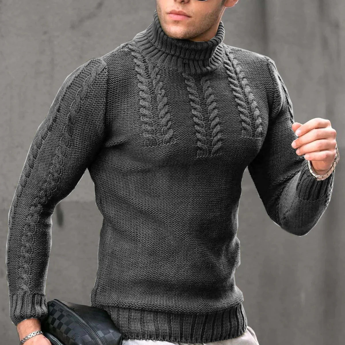 Pullovers Men Tops Turtleneck Sweaters Solid Knit Full Sleeve Casual Slim Fit Top Streetwear Thick Splice Sweater Autumn Winter